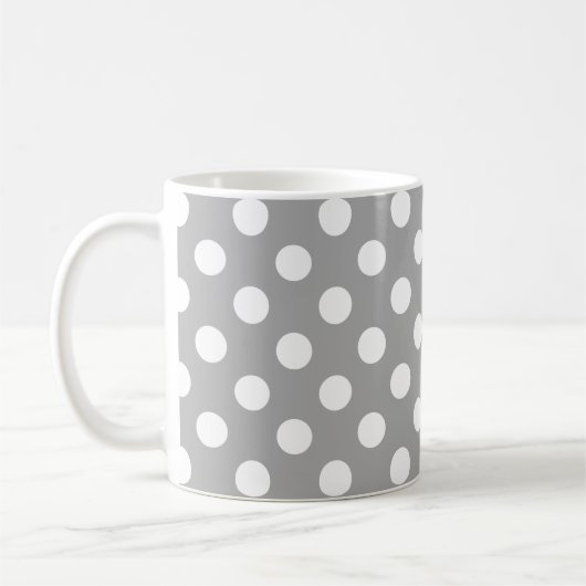 Weiße Polka-Punkte auf grau Kaffeetasse (Links)