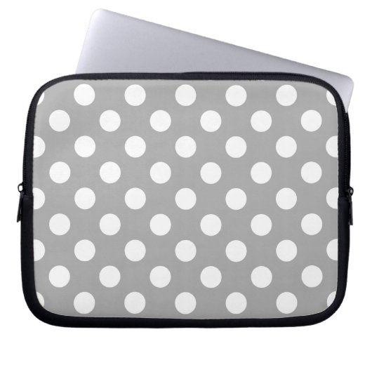 Weiße Polka-Punkte auf grau Laptopschutzhülle (Vorderseite)