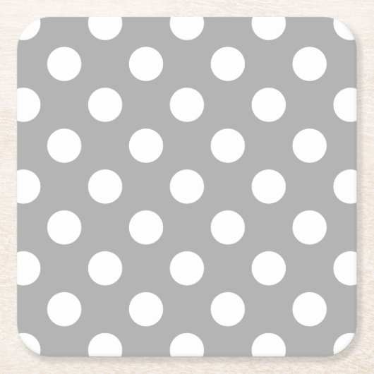 Weiße Polka-Punkte auf grau Rechteckiger Pappuntersetzer (Vorderseite)