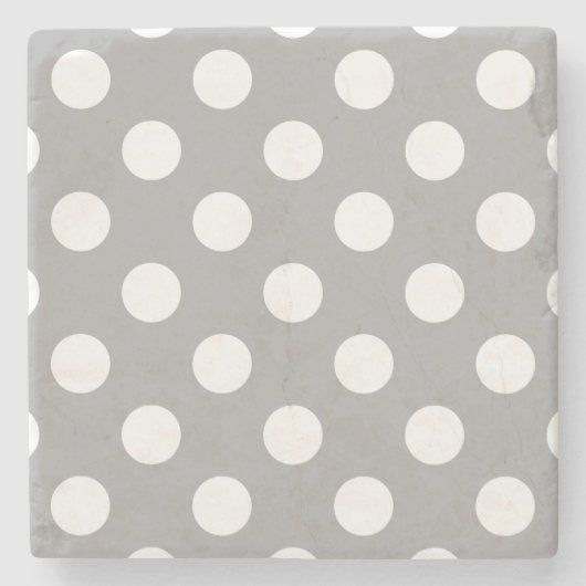 Weiße Polka-Punkte auf grau Steinuntersetzer (Vorderseite)