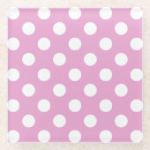 Weiße Polka-Punkte auf hellrosa Glasuntersetzer (Vorderseite)
