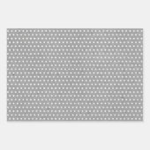Weiße Polka Punkte auf Imitaten Rustikale, graue K Geschenkpapier Set (Vorderseite)