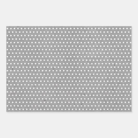 Weiße Polka Punkte auf Imitaten Rustikale, graue K Geschenkpapier Set (Vorderseite)