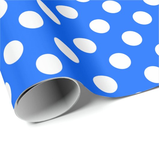 Weiße Polka Punkte auf königsblau Geschenkpapier (Rolleneckpunkt)