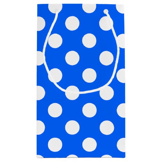 Weiße Polka Punkte auf königsblau Kleine Geschenktüte (Rückseite)