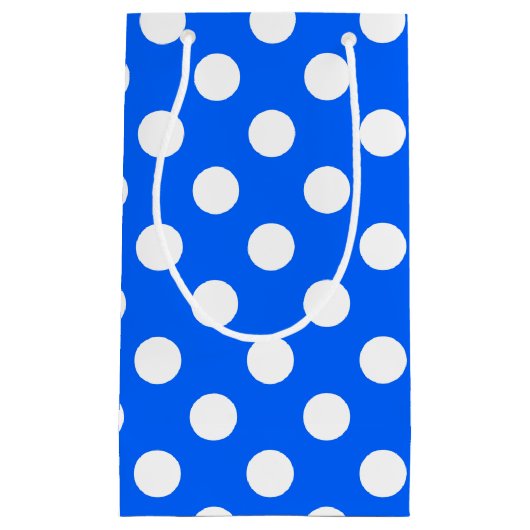Weiße Polka Punkte auf königsblau Kleine Geschenktüte (Vorderseite)