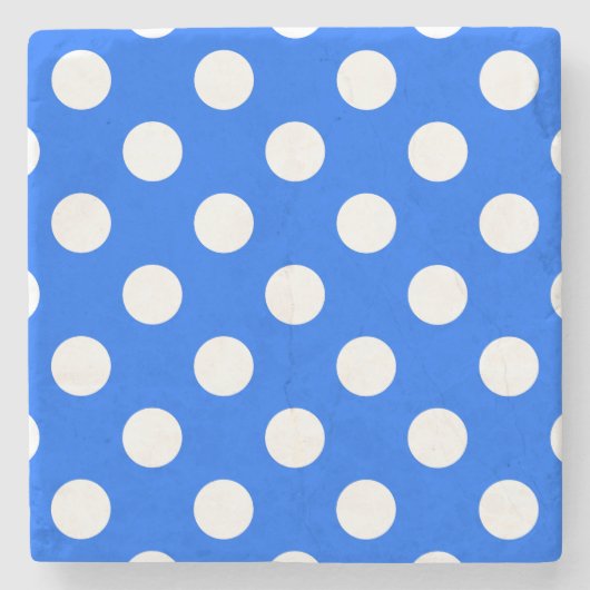 Weiße Polka Punkte auf königsblau Steinuntersetzer (Vorderseite)