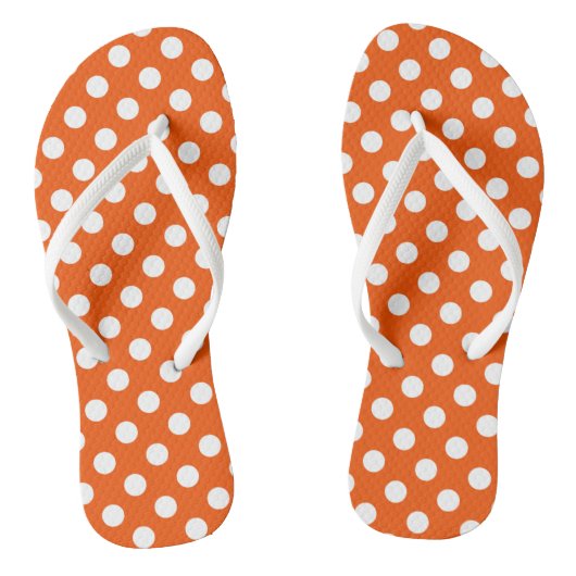 Weiße Polka-Punkte auf Orange Badesandalen (Fußbett)