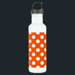 Weiße Polka-Punkte auf Orange Edelstahlflasche<br><div class="desc">Weiße Polka-Punkte auf Orange</div>