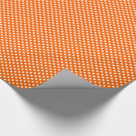 Weiße Polka-Punkte auf Orange Geschenkpapier (Ecke)
