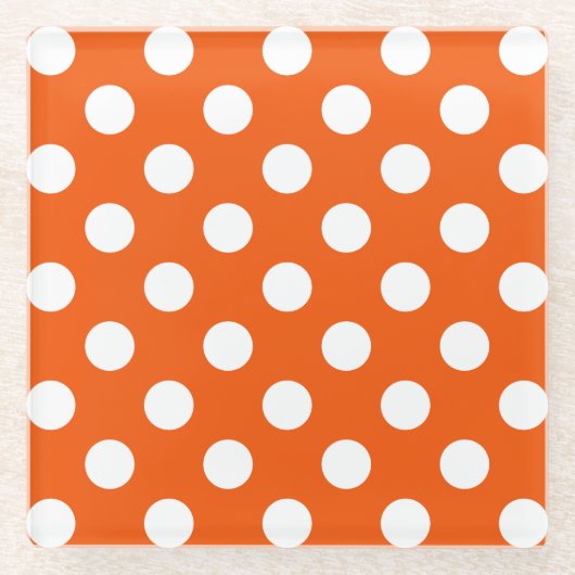 Weiße Polka-Punkte auf Orange Glasuntersetzer (Vorderseite)
