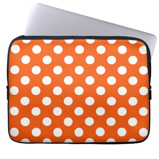 Weiße Polka-Punkte auf Orange Laptopschutzhülle (Vorderseite)