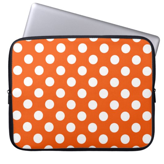 Weiße Polka-Punkte auf Orange Laptopschutzhülle (Vorderseite)