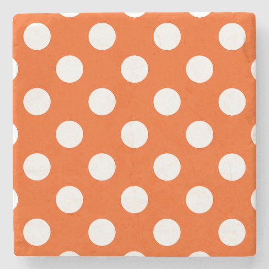 Weiße Polka-Punkte auf Orange Steinuntersetzer (Vorderseite)