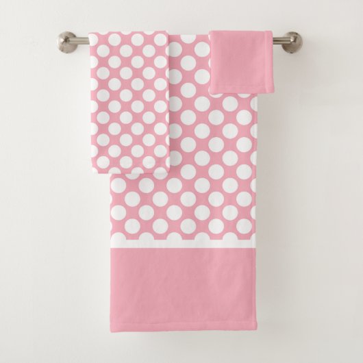 Weiße Polka-Punkte auf rosa Badhandtuch Set (Insitu)