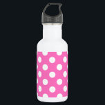 Weiße Polka-Punkte auf rosa Edelstahlflasche<br><div class="desc">Weiße Polka-Punkte auf rosa</div>