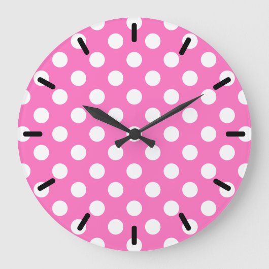 Weiße Polka-Punkte auf rosa Große Wanduhr (Vorderseite)