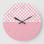 Weiße Polka-Punkte auf rosa Große Wanduhr (Vorderseite)