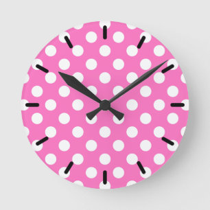 Weiße Polka-Punkte auf rosa Runde Wanduhr