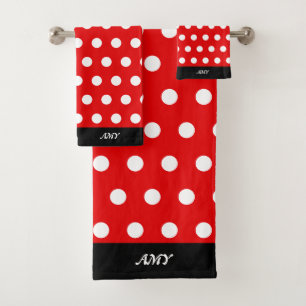 Weiße Polka Punkte auf rot und schwarz Badhandtuch Set