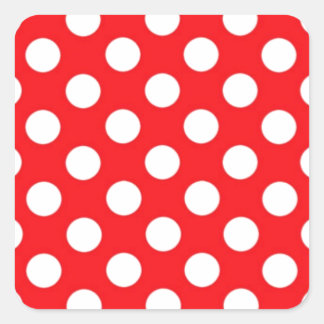 Weiße Polka Punkte auf rotem Hintergrund Quadratischer Aufkleber