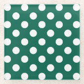 Weiße Polka-Punkte auf Salbei grün Glasuntersetzer (Vorderseite)