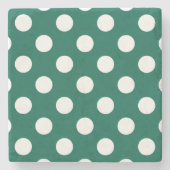 Weiße Polka-Punkte auf Salbei grün Steinuntersetzer (Vorderseite)
