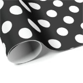 Weiße Polka Punkte auf schwarz Geschenkpapier (Rolleneckpunkt)