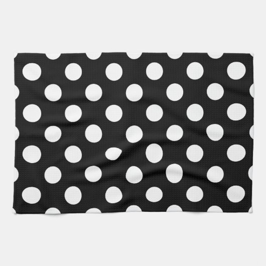 Weiße Polka Punkte auf schwarz Geschirrtuch (Horizontal)