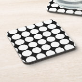 Weiße Polka Punkte auf schwarz Getränkeuntersetzer (Linke Seite)