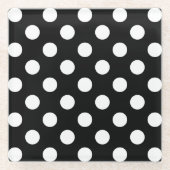 Weiße Polka Punkte auf schwarz Glasuntersetzer (Vorderseite)