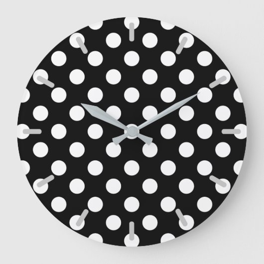 Weiße Polka Punkte auf schwarz Große Wanduhr (Vorderseite)