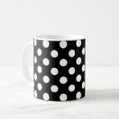 Weiße Polka Punkte auf schwarz Kaffeetasse (Vorderseite Links)