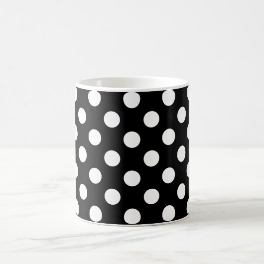 Weiße Polka Punkte auf schwarz Kaffeetasse (Mittel)