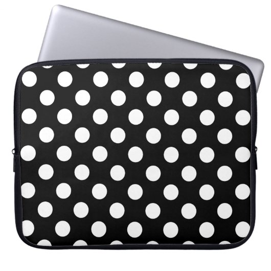 Weiße Polka Punkte auf schwarz Laptopschutzhülle (Vorderseite)