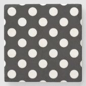 Weiße Polka Punkte auf schwarz Steinuntersetzer (Vorderseite)