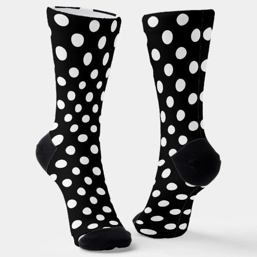 Weiße Polka Punkte auf schwarzem Hintergrund Socken (Gewinkelt)