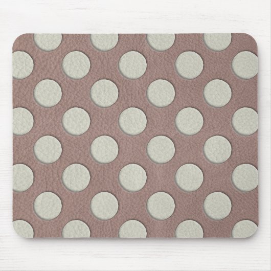 Weiße Polka Punkte auf Taupe Leder Print Mousepad (Vorne)