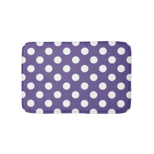 Weiße Polka-Punkte auf Ultraviolett Badematte