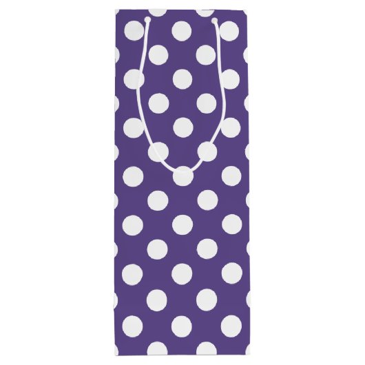 Weiße Polka-Punkte auf Ultraviolett Geschenktüte Für Weinflaschen (Rückseite)