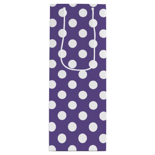 Weiße Polka-Punkte auf Ultraviolett Geschenktüte Für Weinflaschen (Vorderseite)