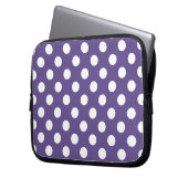Weiße Polka-Punkte auf Ultraviolett Laptopschutzhülle (Vorderseite Links)