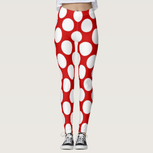 Weiße Polka Punkte groß auf einem roten Hintergr Leggings