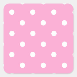 Weiße Polka Punkte mit rosa Hintergrund Quadratischer Aufkleber