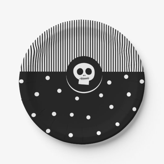 Weiße Polka-Punkte und Streifen Pappteller (Vorderseite)