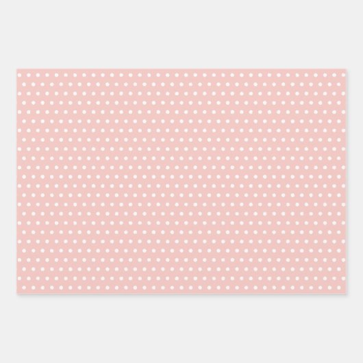 Weiße Polka Punkte Zickzack Streifen Pfirsichfarbe Geschenkpapier Set (Vorderseite)
