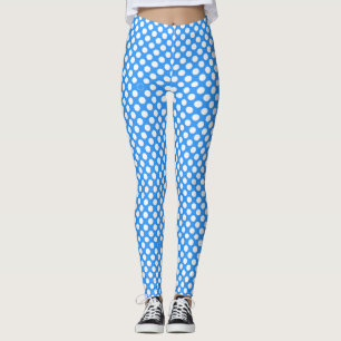 Weiße Polka-Punktmuster auf Aqua Blue Leggings