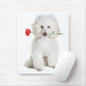 Weiße Poodle Welpe Hund Blume Mousepad (Mit Mouse)