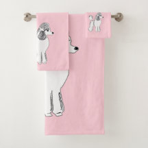Weiße Poodles hellrosa Badehandtücher