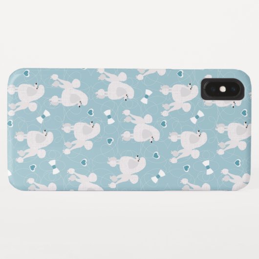 Weiße Poodles und Bows Muster Blau Case-Mate iPhone Hülle (Rückseite (Horizontal))